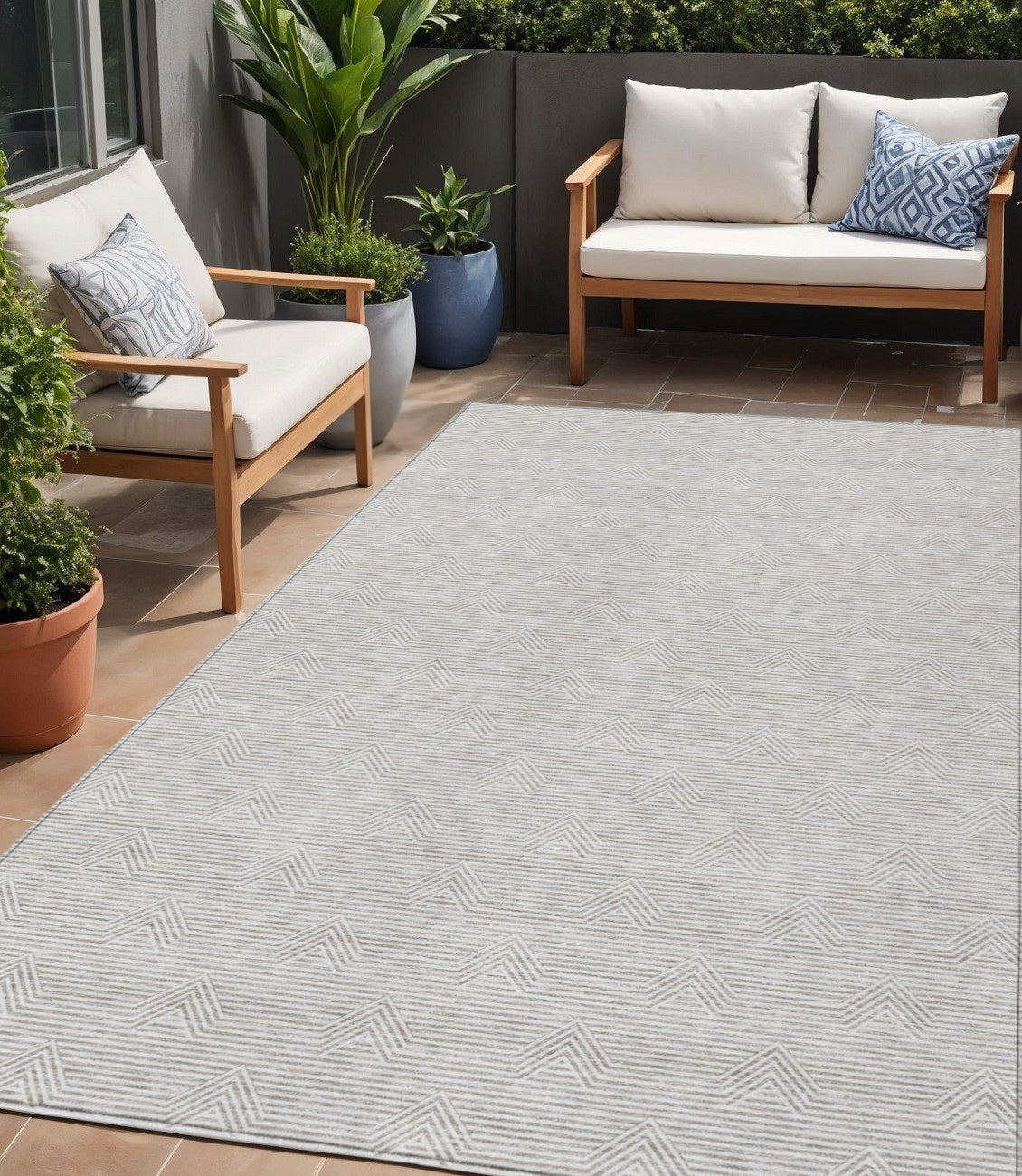 Tabselect Home Line 5' X 8' Taupe And Ivory Geometric Washable Indoor Outdoor Area Rug