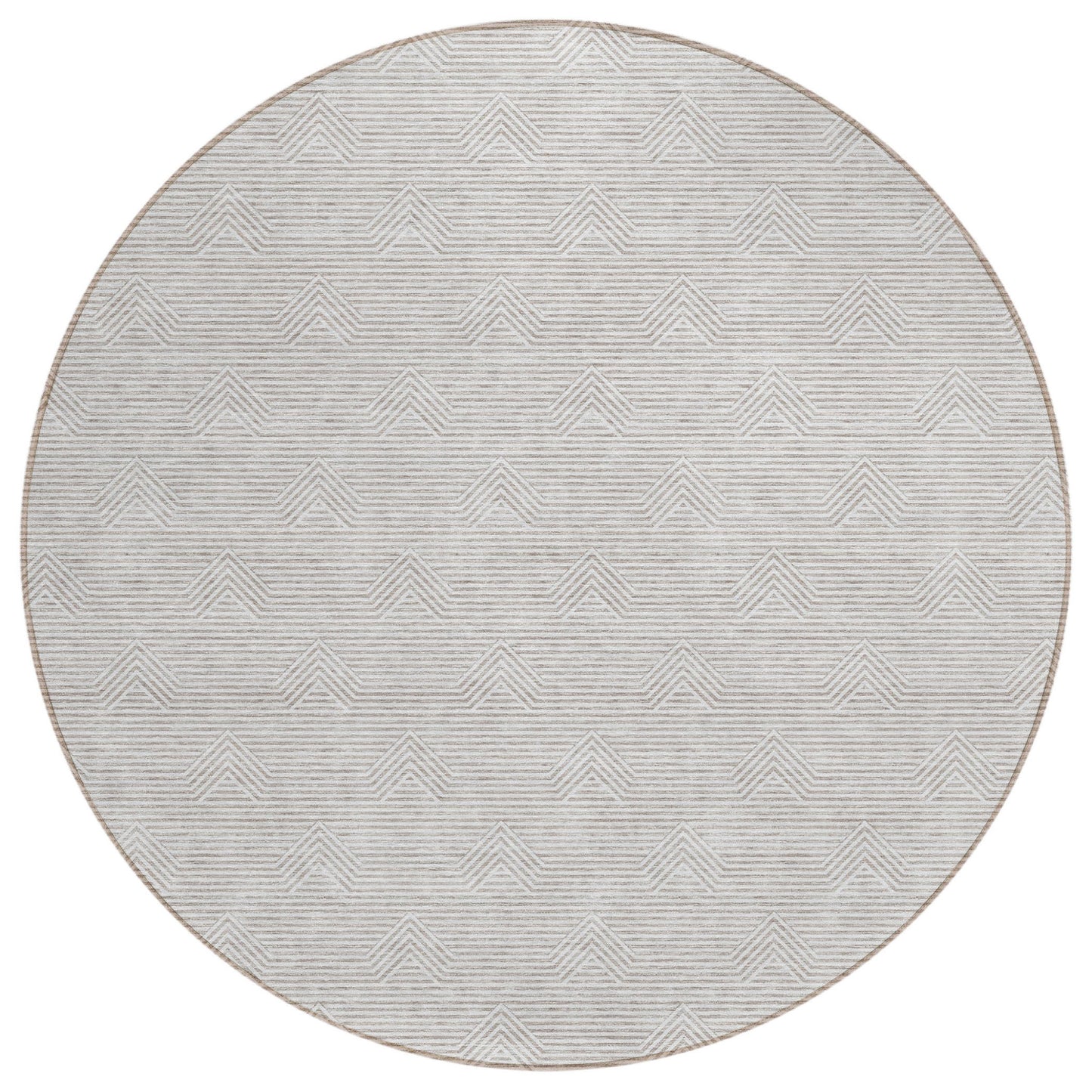 Tabselect Home Line 8' Taupe And Ivory Round Geometric Washable Indoor Outdoor Area Rug