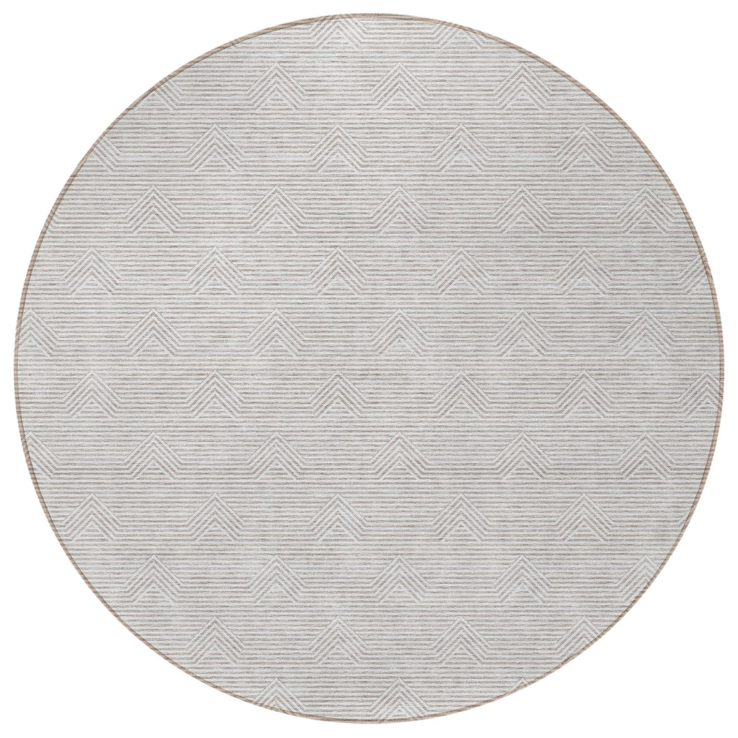 Tabselect Home Line 8' Taupe And Ivory Round Geometric Washable Indoor Outdoor Area Rug
