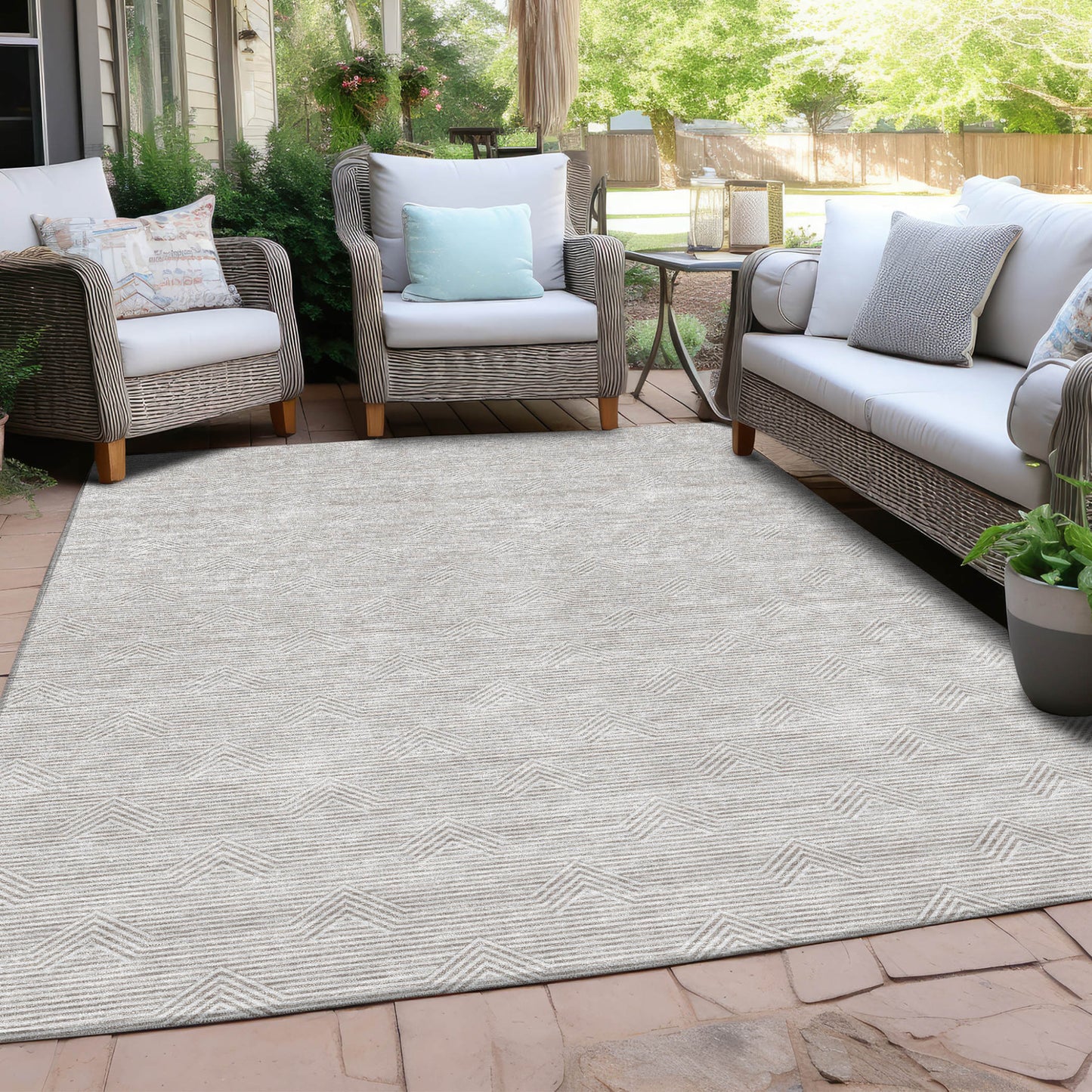 Tabselect Home Line 8' X 10' Taupe And Ivory Geometric Washable Indoor Outdoor Area Rug