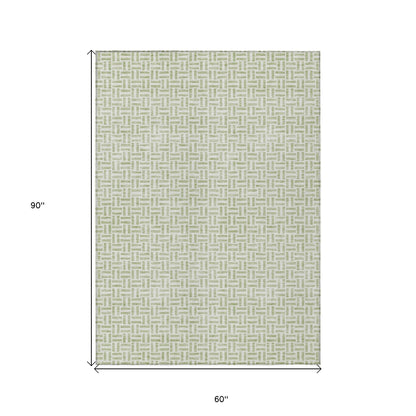 Tabselect Home Line 5' X 8' Artichoke Green And Gray Geometric Washable Indoor Outdoor Area Rug
