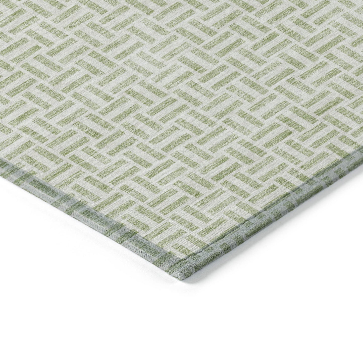 Tabselect Home Line 5' X 8' Artichoke Green And Gray Geometric Washable Indoor Outdoor Area Rug