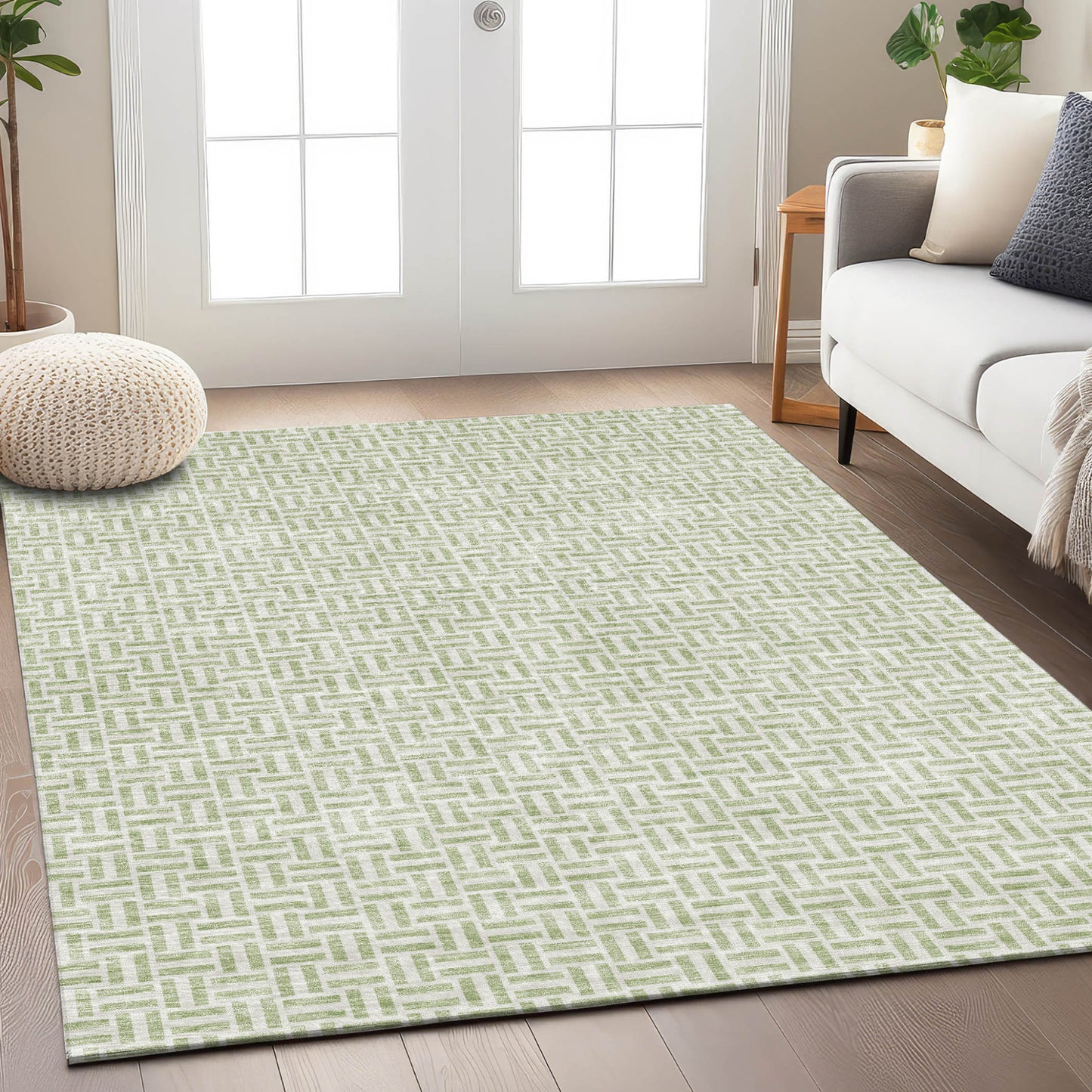 Tabselect Home Line 5' X 8' Artichoke Green And Gray Geometric Washable Indoor Outdoor Area Rug