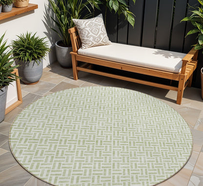 Tabselect Home Line 8' Artichoke Green And Gray Round Geometric Washable Indoor Outdoor Area Rug
