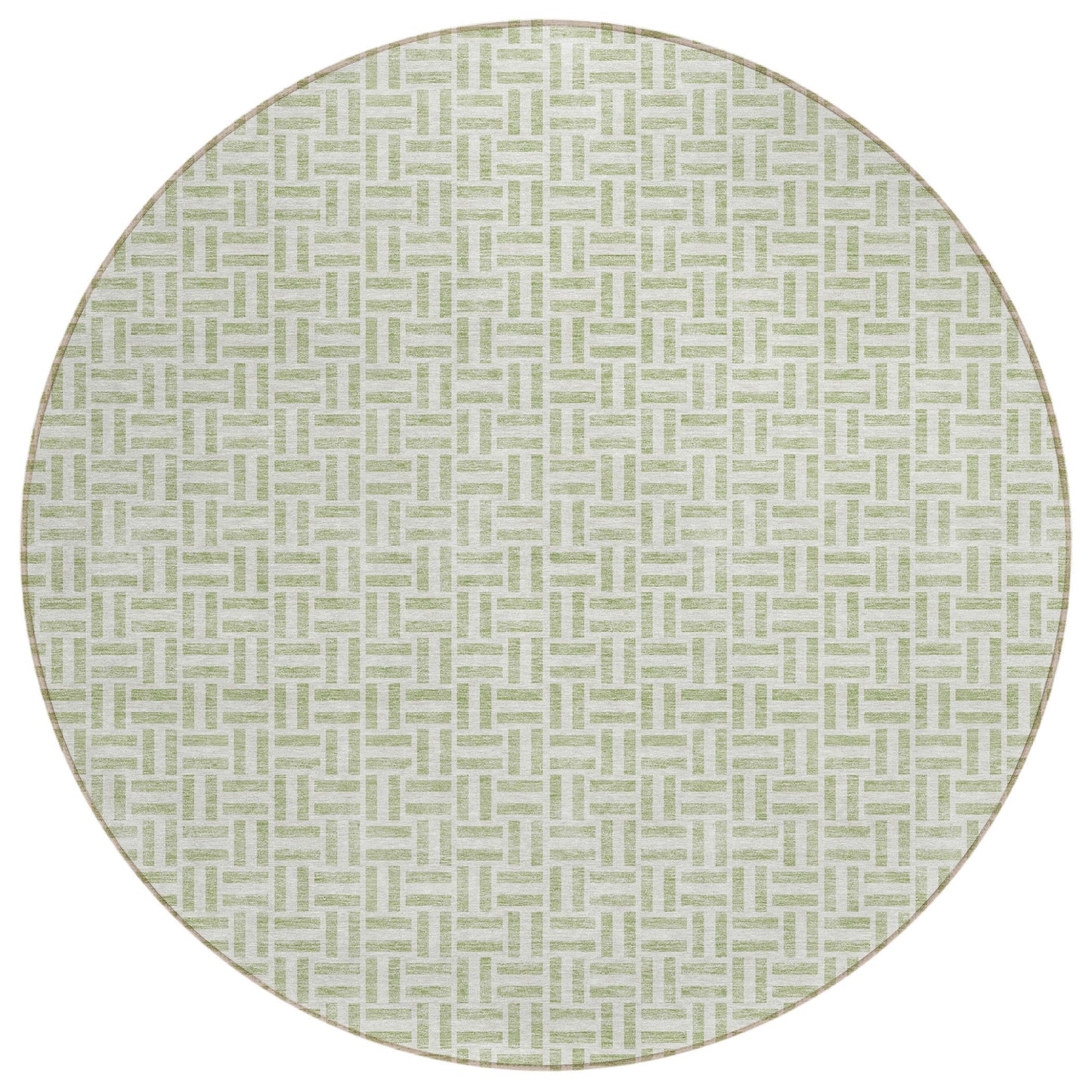 Tabselect Home Line 8' Artichoke Green And Gray Round Geometric Washable Indoor Outdoor Area Rug