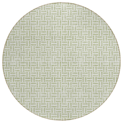 Tabselect Home Line 8' Artichoke Green And Gray Round Geometric Washable Indoor Outdoor Area Rug