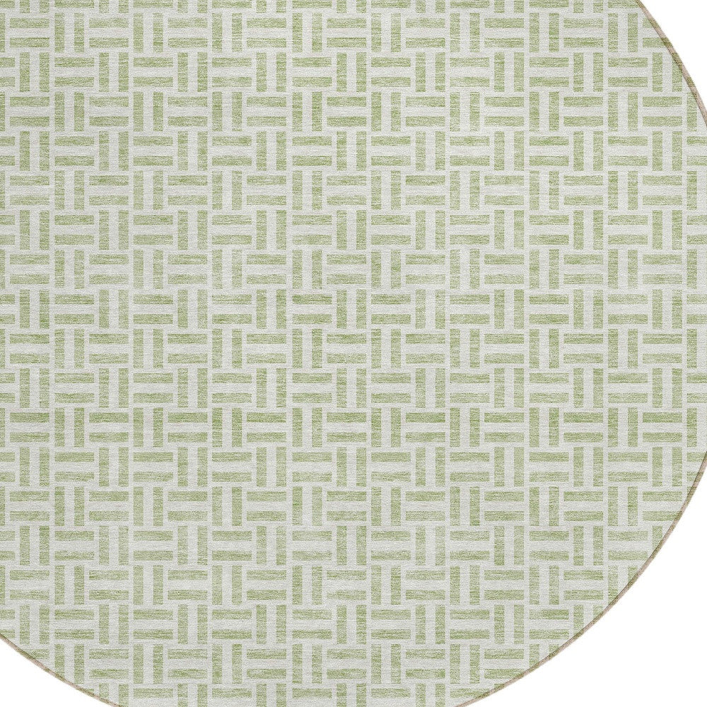Tabselect Home Line 8' Artichoke Green And Gray Round Geometric Washable Indoor Outdoor Area Rug