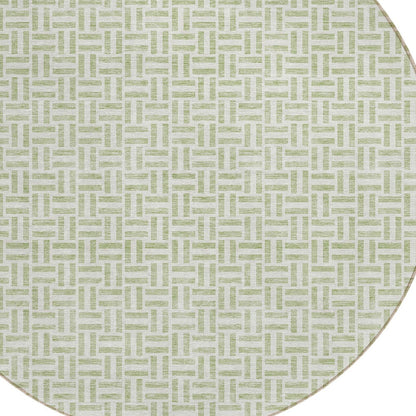 Tabselect Home Line 8' Artichoke Green And Gray Round Geometric Washable Indoor Outdoor Area Rug