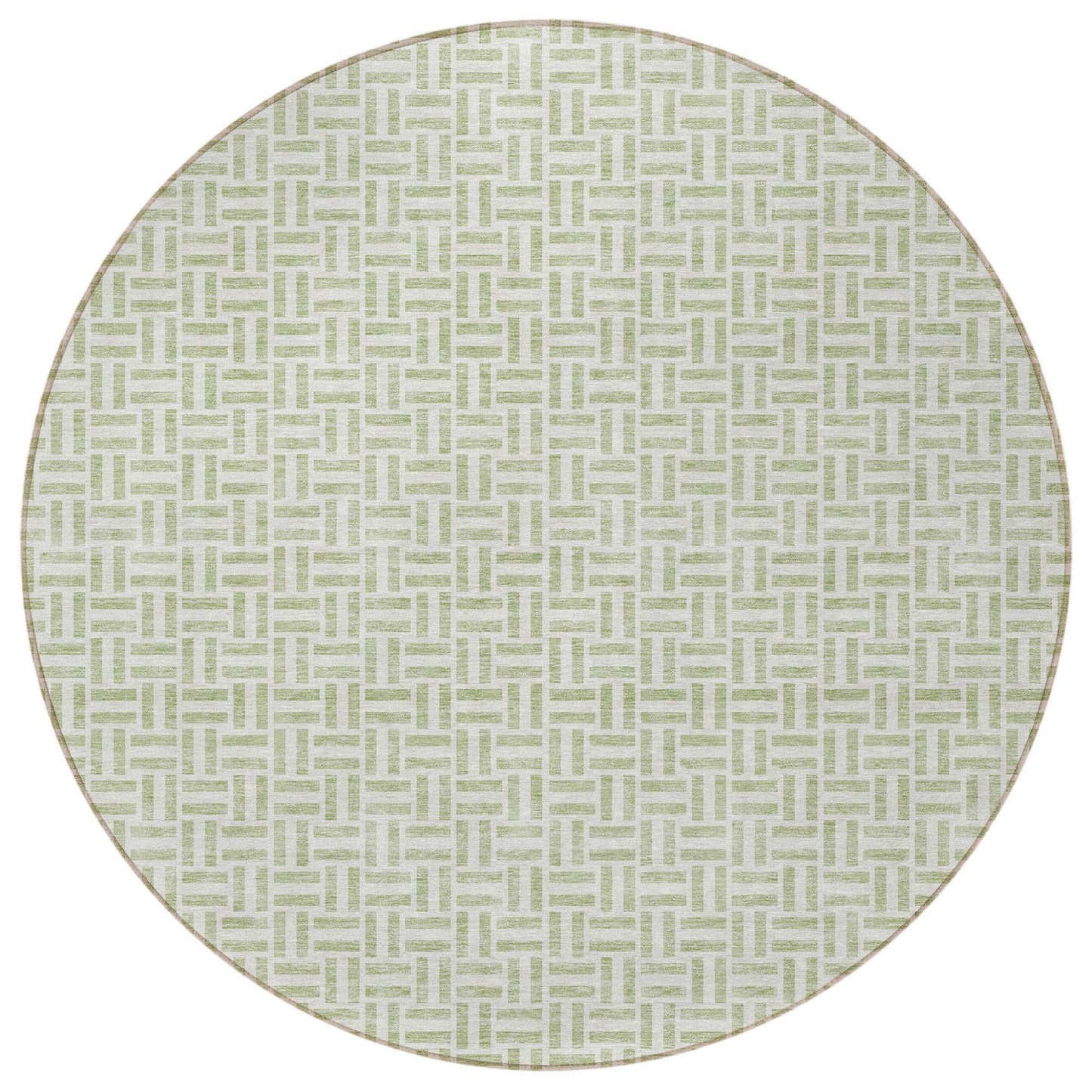 Tabselect Home Line 8' Artichoke Green And Gray Round Geometric Washable Indoor Outdoor Area Rug
