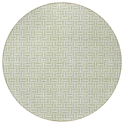 Tabselect Home Line 8' Artichoke Green And Gray Round Geometric Washable Indoor Outdoor Area Rug