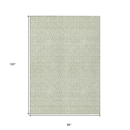Tabselect Home Line 8' X 10' Artichoke Green And Gray Geometric Washable Indoor Outdoor Area Rug