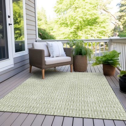 Tabselect Home Line 8' X 10' Artichoke Green And Gray Geometric Washable Indoor Outdoor Area Rug