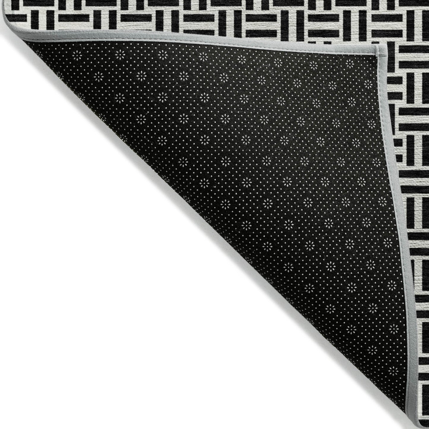 Tabselect Home Line 5' X 8' Black And Ivory Geometric Washable Indoor Outdoor Area Rug