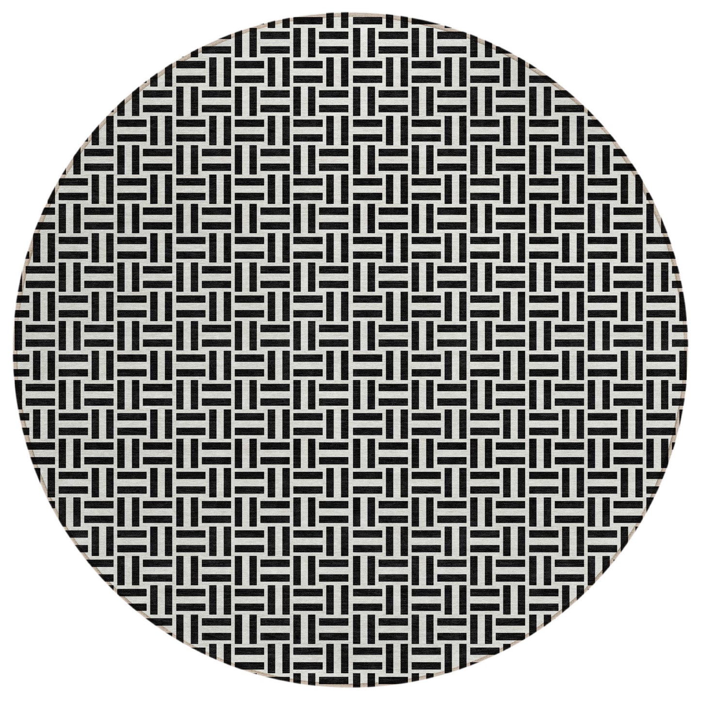 Tabselect Home Line 8' Black And Ivory Round Geometric Washable Indoor Outdoor Area Rug