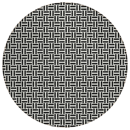 Tabselect Home Line 8' Black And Ivory Round Geometric Washable Indoor Outdoor Area Rug