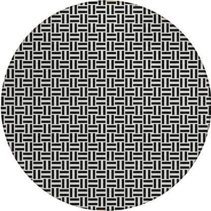 Tabselect Home Line 8' Black And Ivory Round Geometric Washable Indoor Outdoor Area Rug