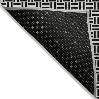 Tabselect Home Line 8' X 10' Black And Ivory Geometric Washable Indoor Outdoor Area Rug