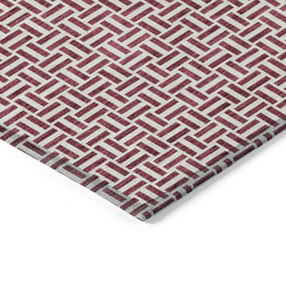 Tabselect Home Line 5' X 8' Burgundy And Ivory Geometric Washable Indoor Outdoor Area Rug