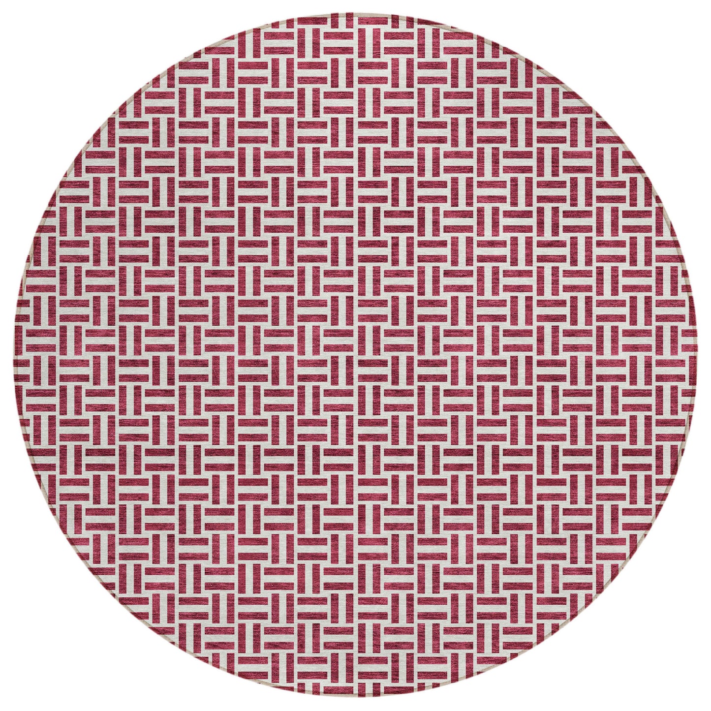 Tabselect Home Line 8' Burgundy And Ivory Round Geometric Washable Indoor Outdoor Area Rug