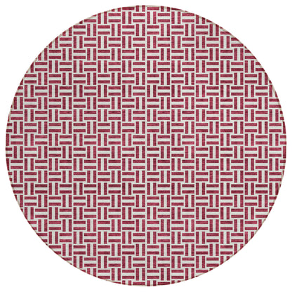 Tabselect Home Line 8' Burgundy And Ivory Round Geometric Washable Indoor Outdoor Area Rug