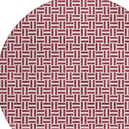 Tabselect Home Line 8' Burgundy And Ivory Round Geometric Washable Indoor Outdoor Area Rug