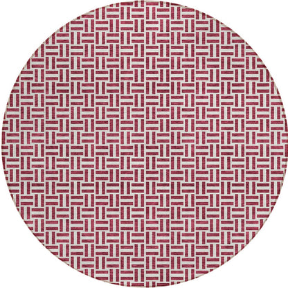 Tabselect Home Line 8' Burgundy And Ivory Round Geometric Washable Indoor Outdoor Area Rug