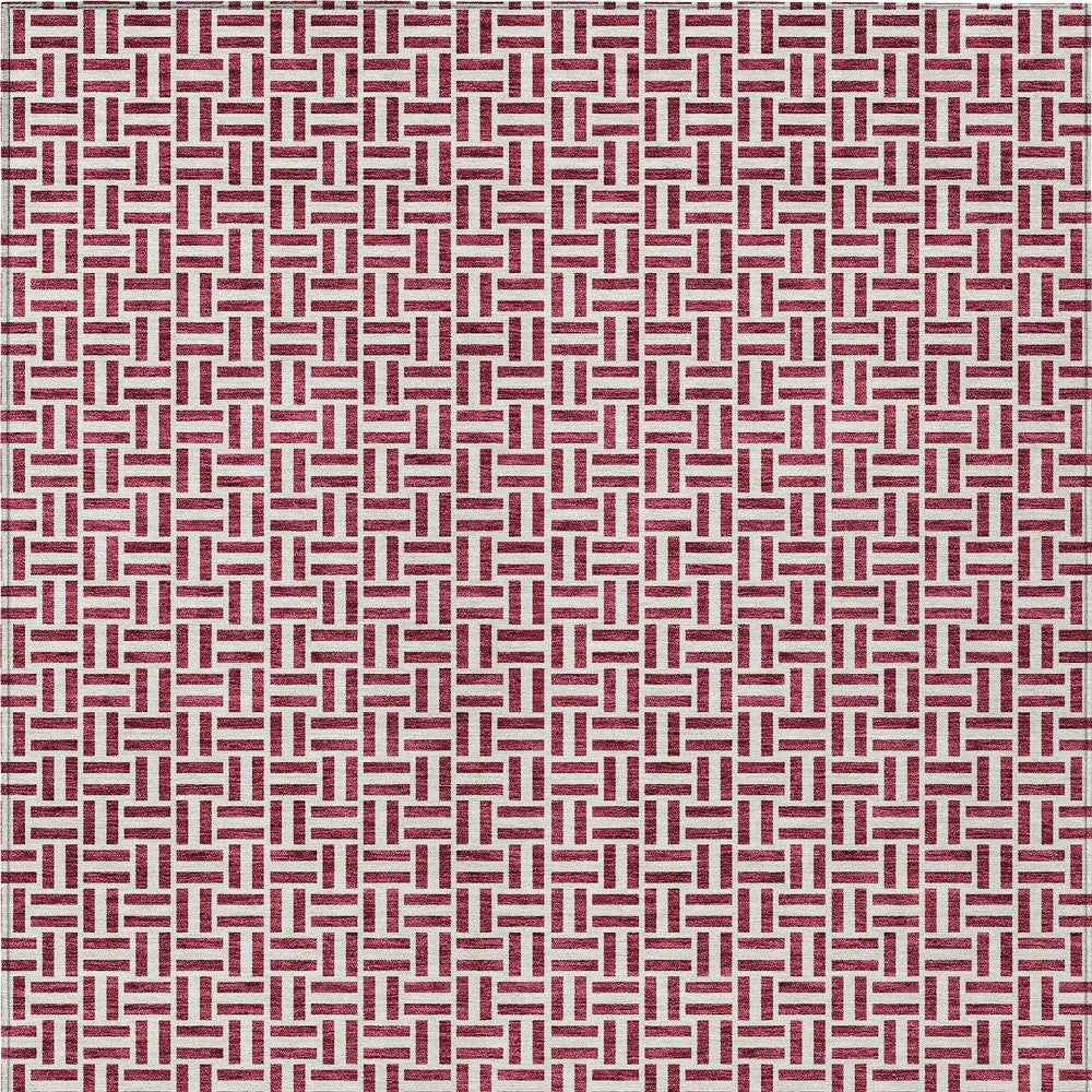 Tabselect Home Line 8' X 10' Burgundy And Ivory Geometric Washable Indoor Outdoor Area Rug