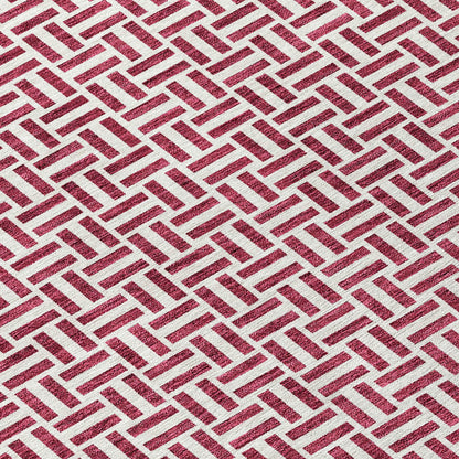 Tabselect Home Line 8' X 10' Burgundy And Ivory Geometric Washable Indoor Outdoor Area Rug