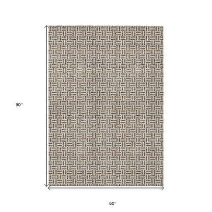 Tabselect Home Line 5' X 8' Brown And Beige Geometric Washable Indoor Outdoor Area Rug
