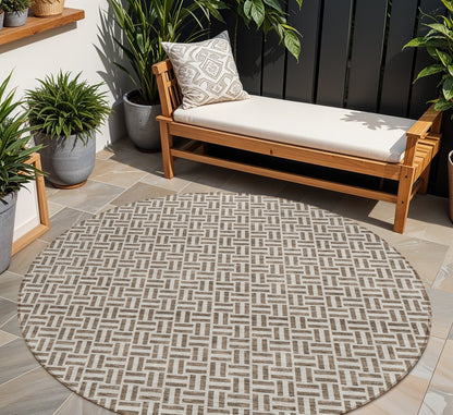 Tabselect Home Line 8' Brown And Beige Round Geometric Washable Indoor Outdoor Area Rug