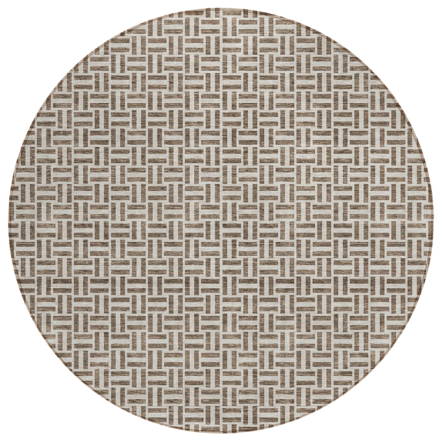 Tabselect Home Line 8' Brown And Beige Round Geometric Washable Indoor Outdoor Area Rug