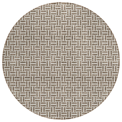 Tabselect Home Line 8' Brown And Beige Round Geometric Washable Indoor Outdoor Area Rug