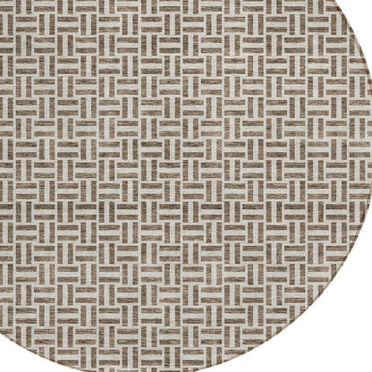 Tabselect Home Line 8' Brown And Beige Round Geometric Washable Indoor Outdoor Area Rug