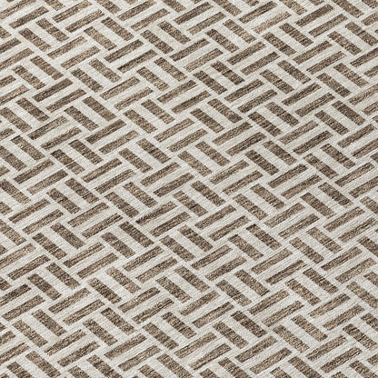 Tabselect Home Line 8' Brown And Beige Round Geometric Washable Indoor Outdoor Area Rug
