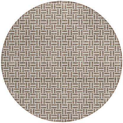 Tabselect Home Line 8' Brown And Beige Round Geometric Washable Indoor Outdoor Area Rug