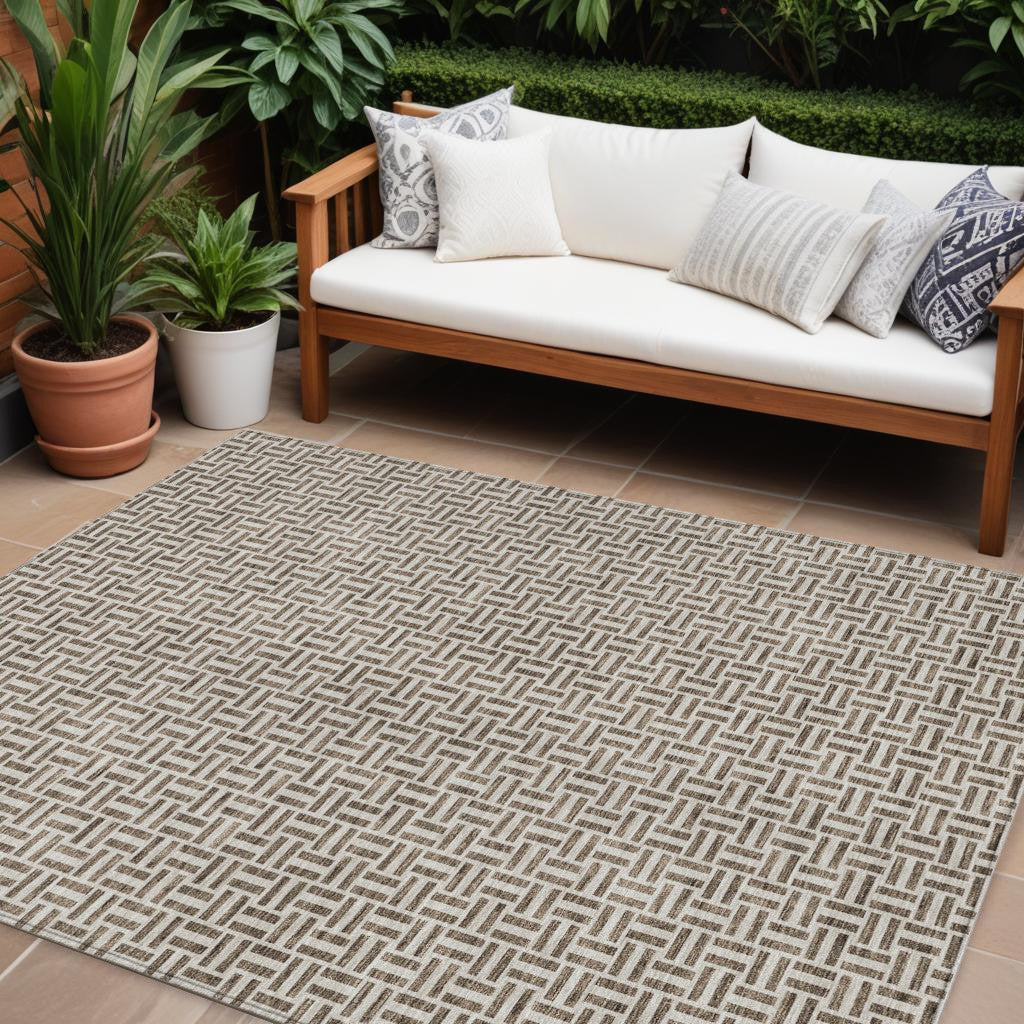 Tabselect Home Line 8' X 10' Brown And Beige Geometric Washable Indoor Outdoor Area Rug