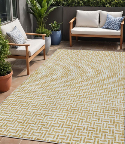 Tabselect Home Line 5' X 8' Gold And Ivory Geometric Washable Indoor Outdoor Area Rug