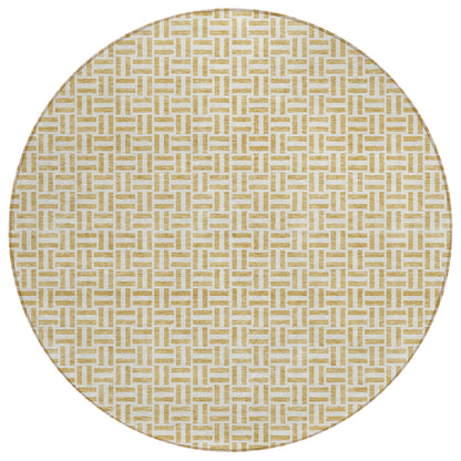 Tabselect Home Line 8' Gold And Ivory Round Geometric Washable Indoor Outdoor Area Rug
