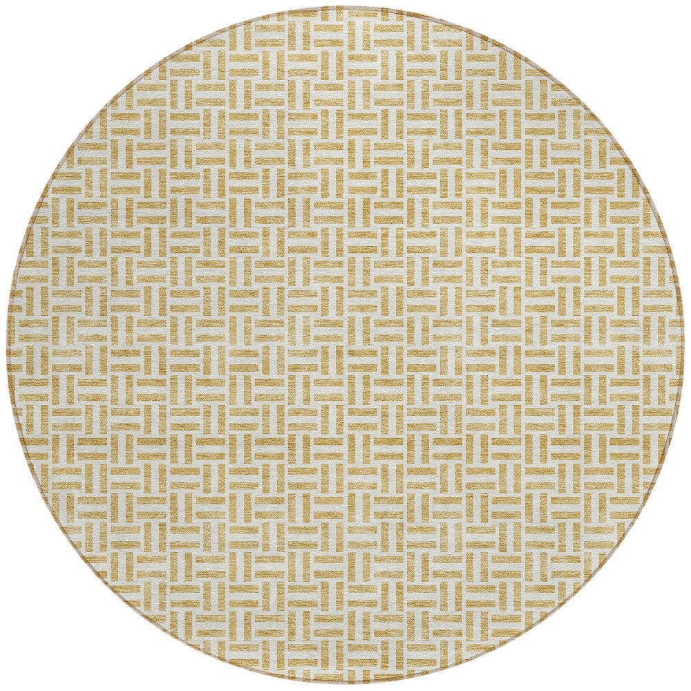 Tabselect Home Line 8' Gold And Ivory Round Geometric Washable Indoor Outdoor Area Rug