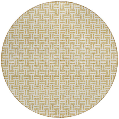 Tabselect Home Line 8' Gold And Ivory Round Geometric Washable Indoor Outdoor Area Rug