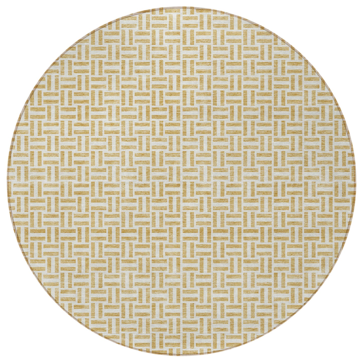 Tabselect Home Line 8' Gold And Ivory Round Geometric Washable Indoor Outdoor Area Rug