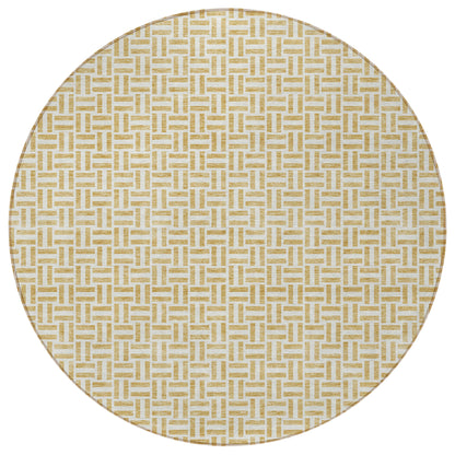 Tabselect Home Line 8' Gold And Ivory Round Geometric Washable Indoor Outdoor Area Rug