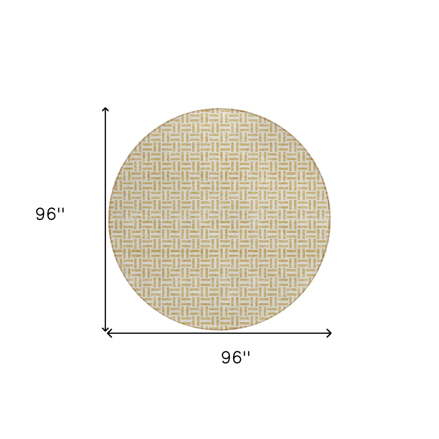Tabselect Home Line 8' Gold And Ivory Round Geometric Washable Indoor Outdoor Area Rug