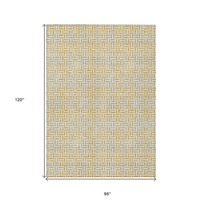 Tabselect Home Line 8' X 10' Gold And Ivory Geometric Washable Indoor Outdoor Area Rug