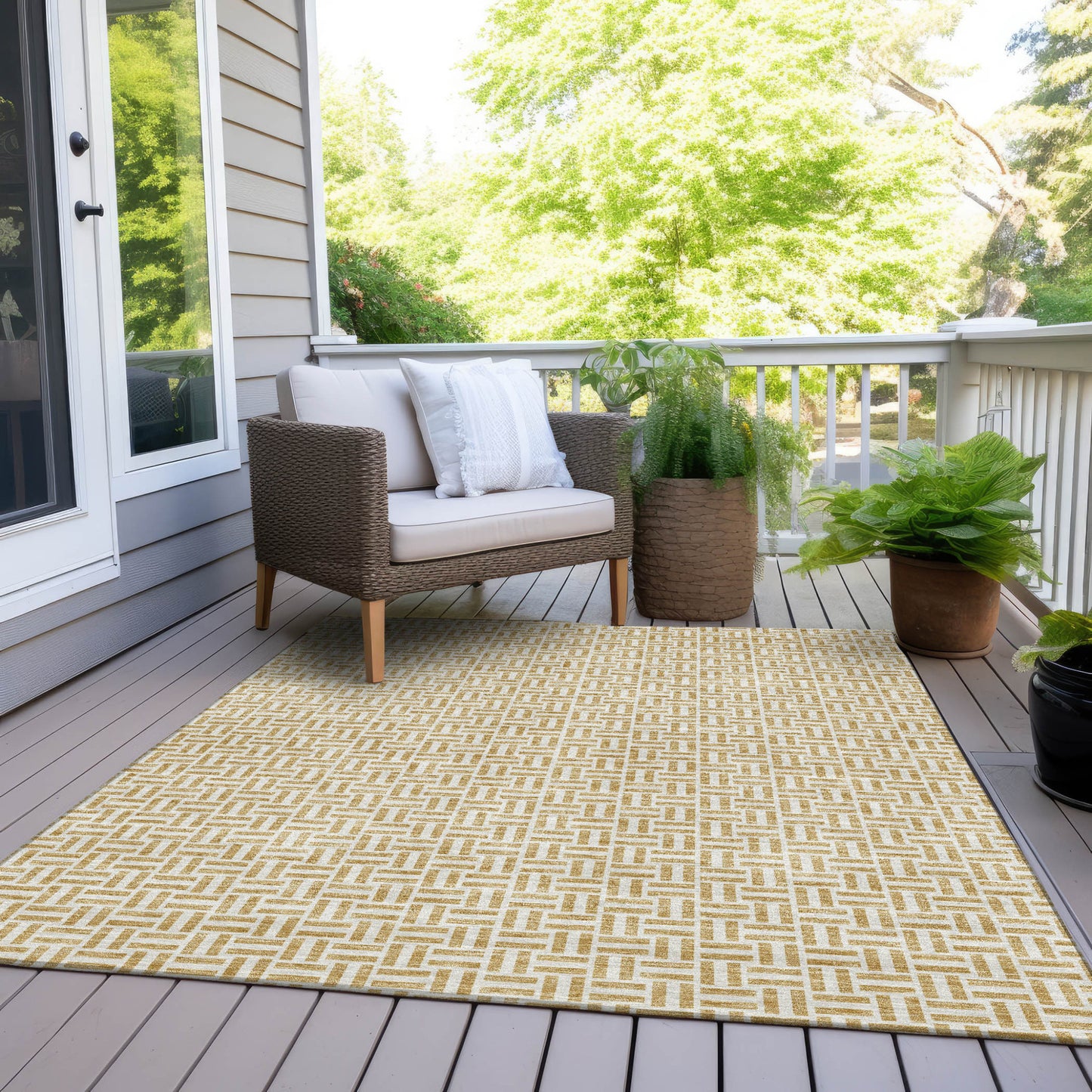 Tabselect Home Line 8' X 10' Gold And Ivory Geometric Washable Indoor Outdoor Area Rug
