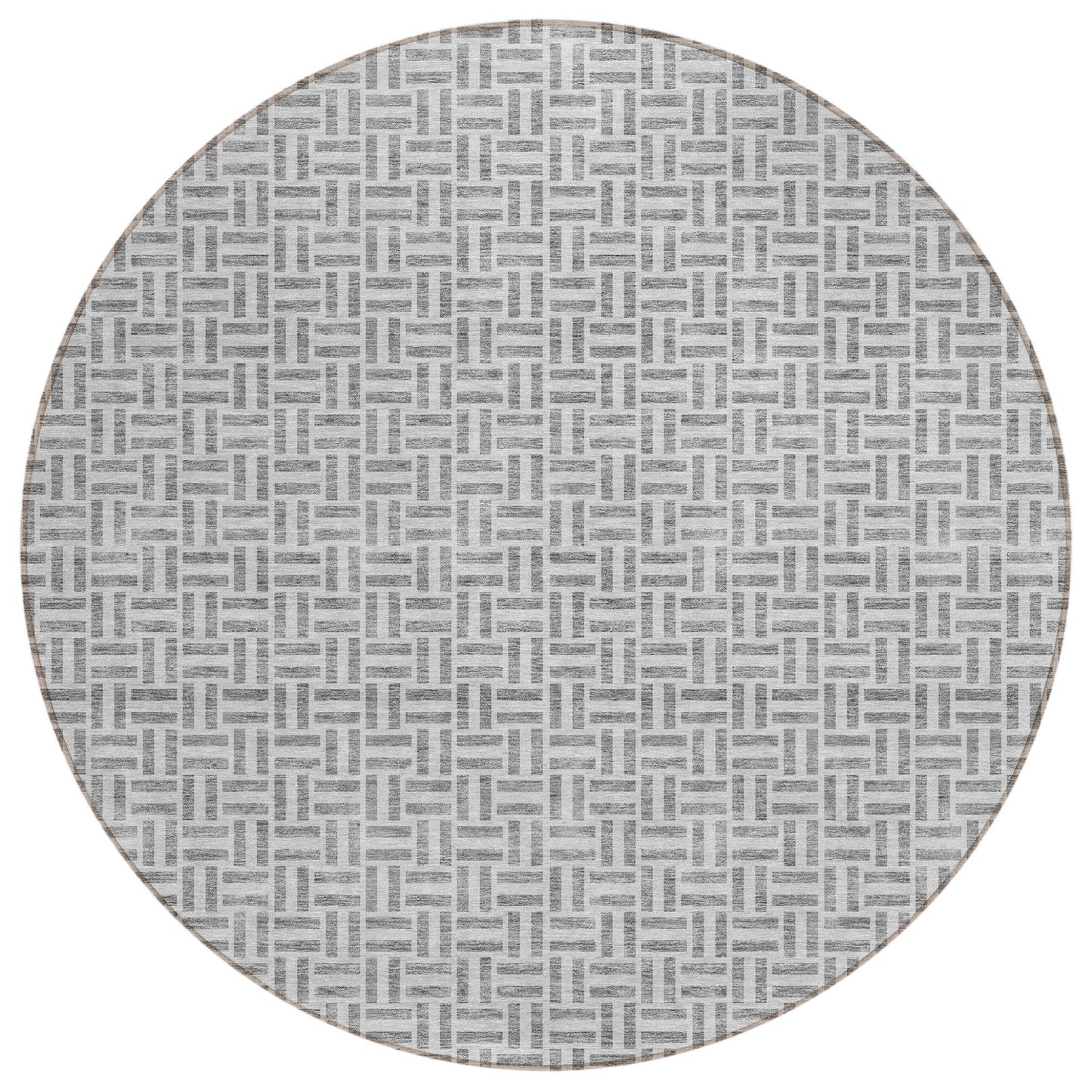 Tabselect Home Line 8' Gray And Silver Round Geometric Washable Indoor Outdoor Area Rug