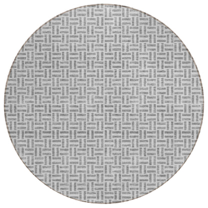 Tabselect Home Line 8' Gray And Silver Round Geometric Washable Indoor Outdoor Area Rug