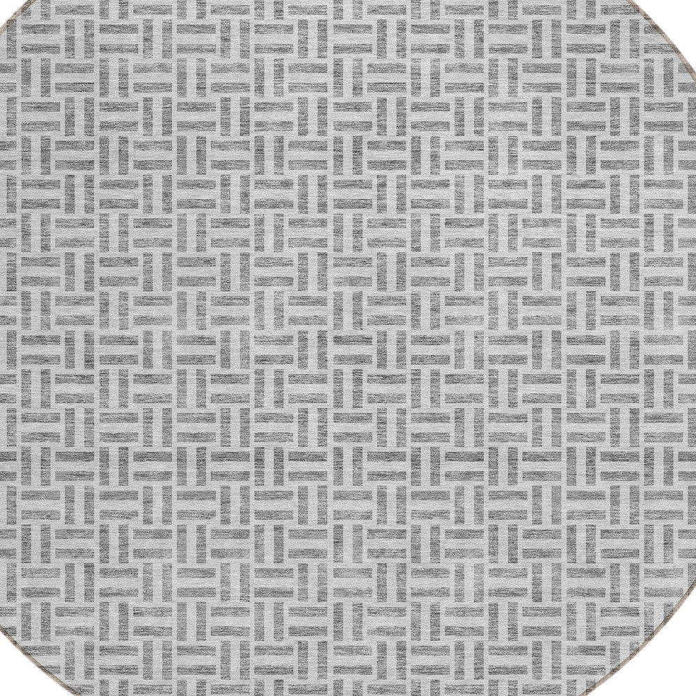 Tabselect Home Line 8' Gray And Silver Round Geometric Washable Indoor Outdoor Area Rug