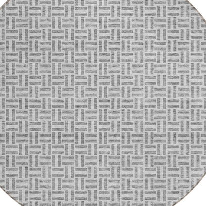 Tabselect Home Line 8' Gray And Silver Round Geometric Washable Indoor Outdoor Area Rug