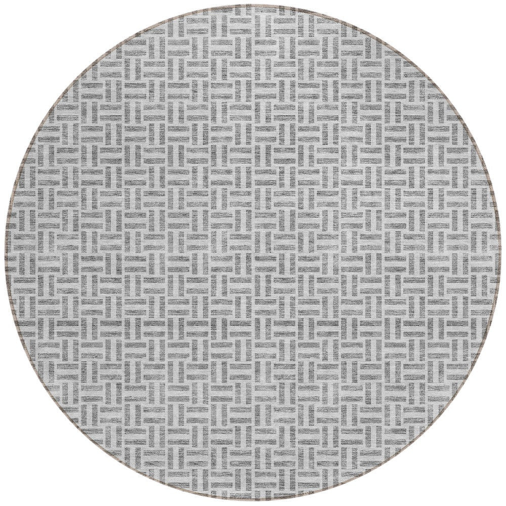 Tabselect Home Line 8' Gray And Silver Round Geometric Washable Indoor Outdoor Area Rug